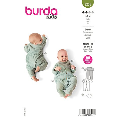 burda Schnitt 9258 "Overall & Halstuch" für Babys & Kleinkinder von Burda