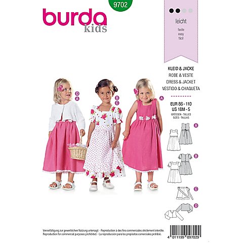 burda Schnitt 9702 "Kleid & Jacke" Landhauslook für Kleinkinder von Burda