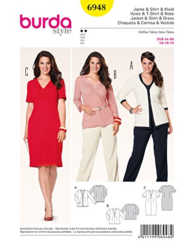 burda Schnittmuster Cardigan, Shirt, Kleid 6948, 19 x 13 cm 44-60 EU burda Schnittmuster Cardigan, Shirt, Kleid 6948, 19 x 13 cm 44-60 EU von Burda