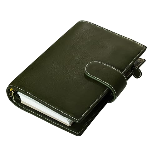 Burxxong Minerva Box A6 persönlicher XL-Organizer, echtes Leder, Tagebuch, Stalogie-Ringe, Planer, Taschenformat, Notizbuch mit 25 mm Ordner, Mini-Tagebuch (Olivgrün) von Burxxong