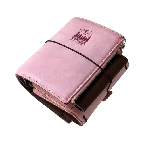 Burxxong Terminplaner im Taschenformat, A7, echtes italienisches Alaska-Leder, nachfüllbar, Stalogie-Ring-Planer, 3-fach gefalteter Stil mit 25 mm Ringbuch, TN-Passport-kompatibel (rosa Wachs) von Burxxong