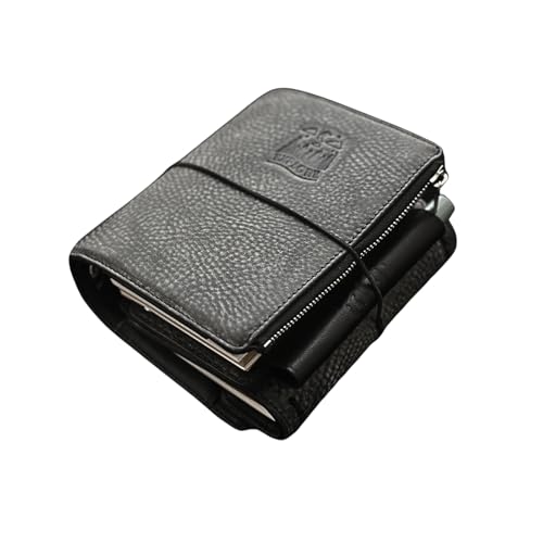 Burxxong Terminplaner im Taschenformat, A7, echtes italienisches Alaska-Leder, nachfüllbar, Stalogie-Ring-Planer, 3-fach gefalteter Stil mit 25 mm Ringbuch, TN-Passport-kompatibel (schwarzes Wachs) von Burxxong