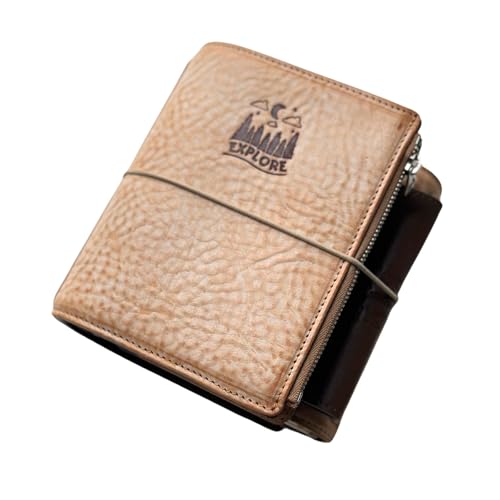Burxxong Terminplaner im Taschenformat, A7, echtes italienisches Alaska-Leder, nachfüllbar, Stalogie-Ring-Planer, 3-fach gefalteter Stil mit 25 mm Ringbuch, TN-Passport-kompatibel (Originalfarbwachs) von Burxxong