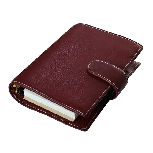 Minerva-Box A6 persönlicher XL-Organizer, echtes Leder, Tagebuch, Stalogie-Ringe, Planer, Taschenformat, Notizbuch mit 25 mm Ordner, Mini-Tagebuch, Burgunderrot von Burxxong