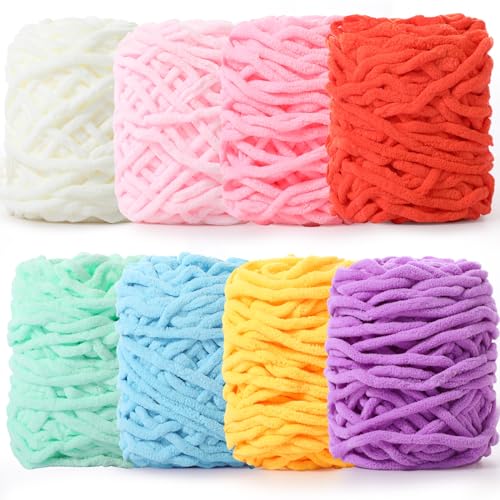 Buryeah 8 Knäuel, weiches Chenille-Garn, 400 m, Samtdeckengarn, dickes, flauschiges Plüschgarn zum Häkeln, Handstricken, Weben, Pullover, Schal, Handschuhe, DIY Handwerk (CandyColors) von Buryeah