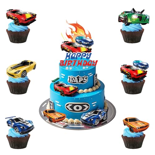Businey 25 Stück Hot Car Cake Toppers für Jungen, Rennauto Cupcake Toppers für Kinder, Hot Car Cake Decorations, Auto Geburtstag Party Cake Topper, Hot Car Cupcake Toppers für Auto Mottoparty von Businey
