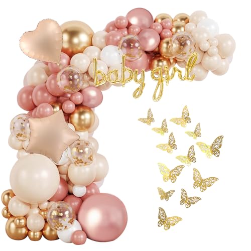 Goldene rosa Luftballons Girlande Bogen Kit Babyparty Dekorationen Mädchen 132pcs Blush Baby Pink Ballon Girlande Kit für Mädchen Frauen Braut Baby Shower Geburtstag Party Dekorationen Supplies von Businey