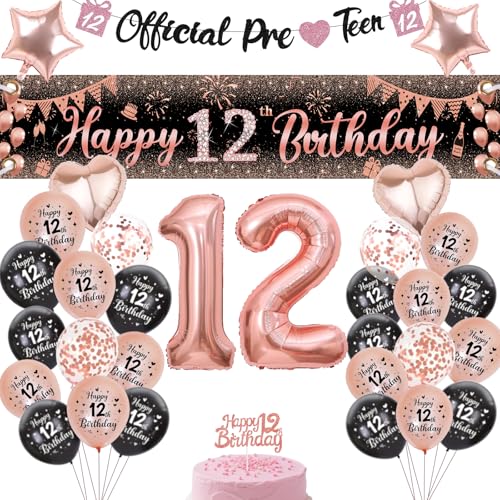 Luftballons zum 12. Geburtstag, Dekorationen für Mädchen, 45 Stück, Roségold, Dekorationsset, Happy 12th Birthday Yard Banner, Herz Stern Zahlen-Folienballons, Tortenaufsatz für offizielle Pre-Teen Luftballons zum 12. Geburtstag, Dekorationen für Mädchen, 45 Stück, Roségold, Dekorationsset, Happy 12th Birthday Yard Banner, Herz Stern Zahlen-Folienballons, Tortenaufsatz für offizielle Pre-Teen von Businey