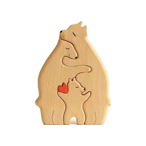 Bustlwor Personalisiertes Holzkunstpuzzle der Bärenfamilie, Bären Familie Holz Puzzle Skulptur, für Familie Andenken Geschenke (Holzfarbe) von Bustlwor