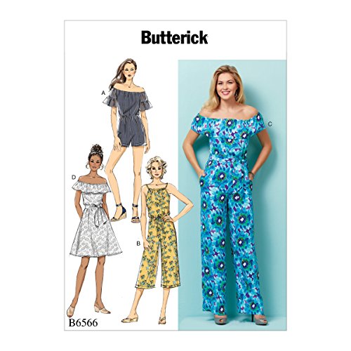 Butterick Patterns 6566ZZ 6566 ZZ Größen L – 2XL Damen Petite Dress/Strampler/Overall und Schärpe, Tissue, Mehrfarbig, 17 x 0.5 x 22 cm von Butterick