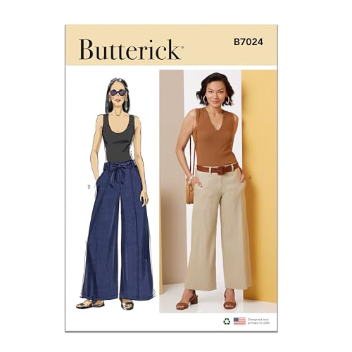 BUTTERICK Schnittmuster B7024Y5 Damenhose in zwei Längen und Bindegürtel Y5 (46-50-52-54) von Butterick