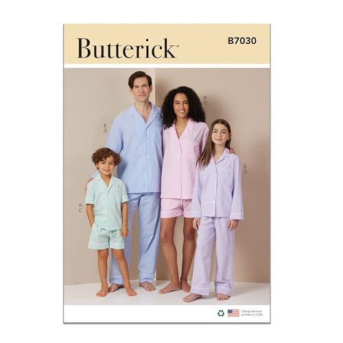 BUTTERICK Schnittmuster B7030A Shirts, Shorts und Hosen für Mädchen und Jungen und Erwachsene A (XS - L/XS - XL) von Butterick