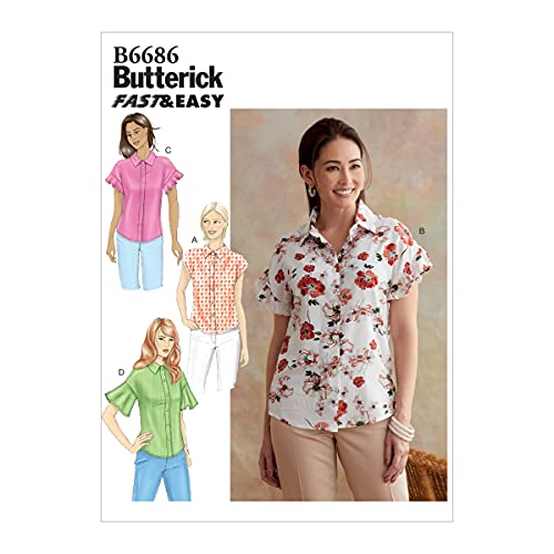 Butterick B6686E5 Sehr Easy Damen Ärmellose und Kurzarm Bluse Schnittmuster Gr. 42-50 von Butterick