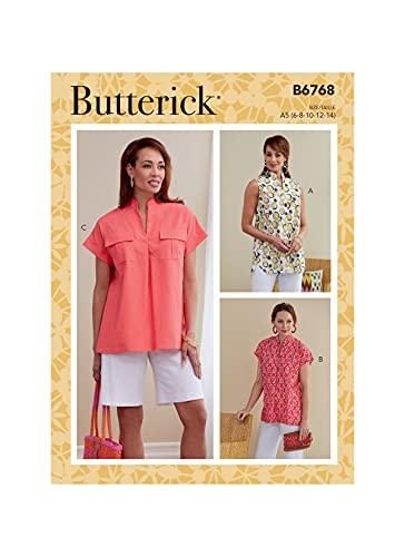 Butterick B6768A5 Misses' Top, weiß, A5(6-8-10-12-14) von Butterick