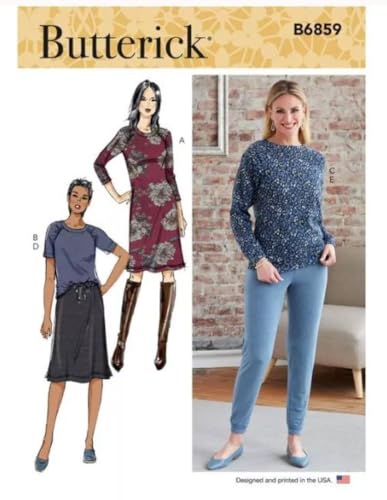 Butterick B6859ZZ Damen Strickkleid, Top, Rock und Hose Schnittmuster-Set, Code B6859, Papier, mehrfarbig, Sizes L-XL-XXL von Butterick