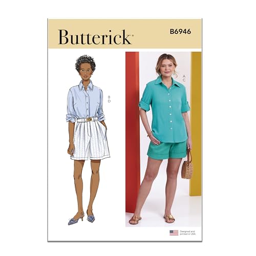 Butterick B6946P5 Damenhemden mit Kragen und plissierten Shorts Schnittmuster-Set, Design-Code B6946, Papier, Mehrfarbig, Sizes 12-14-16-18-20 Butterick B6946P5 Damenhemden mit Kragen und plissierten Shorts Schnittmuster-Set, Design-Code B6946, Papier, Mehrfarbig, Sizes 12-14-16-18-20 von Butterick