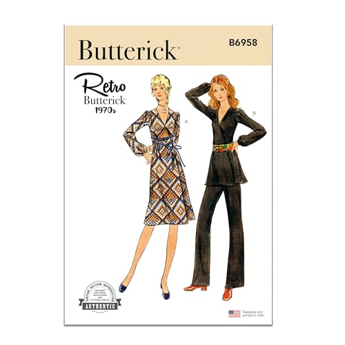 Butterick B6958Y5 Damenkleid, Tunika und Hose im Vintage-Stil der 70er Jahre Schnittmuster-Set, Design-Code B6958, Papier, Mehrfarbig, 18-20-22-24-26 von Butterick