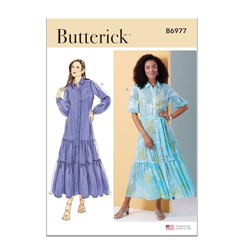 Butterick B6977U5 Einfach zu verarbeitende Schärpe und locker sitzendes Kleid mit gestuftem Saum Schnittmuster-Paket, Design-Code B6977, Papier, Mehrfarbig, Sizes 16-18-20-22-24 von Butterick