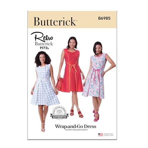 Butterick B6985B5 Einfach zu verarbeitendes, ärmelloses Wickelkleid für Damen Schnittmuster-Paket, Design-Code B6985, Papier, Mehrfarbig, Sizes 8-10-12-14-16 von Butterick