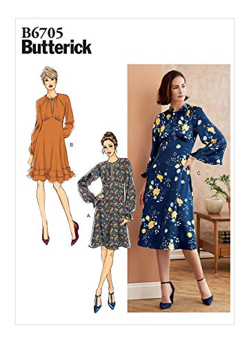 Butterick Papier-Muster, B6705E5-MISSES-DRESS, Weiß, E5 (40-44-46-48) von Butterick