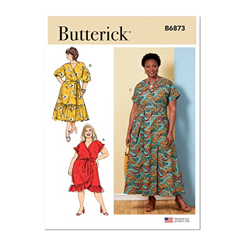 Butterick Schnittmuster-Set für Damenschärpe und Wickelkleid, Designcode B6873, Größen 26W-28W-30W-32W Butterick Schnittmuster-Set für Damenschärpe und Wickelkleid, Designcode B6873, Größen 26W-28W-30W-32W von Butterick