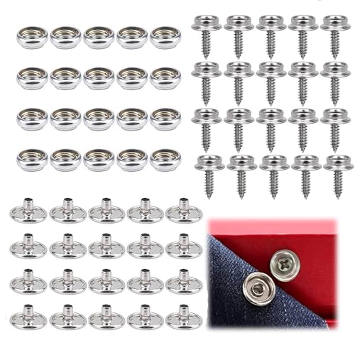 Butyeak Metall-Schnappverschlüsse, 20er Set, 15mm, Silber, Kappe, Metall, für Möbel, Autozelte, Leder von Butyeak