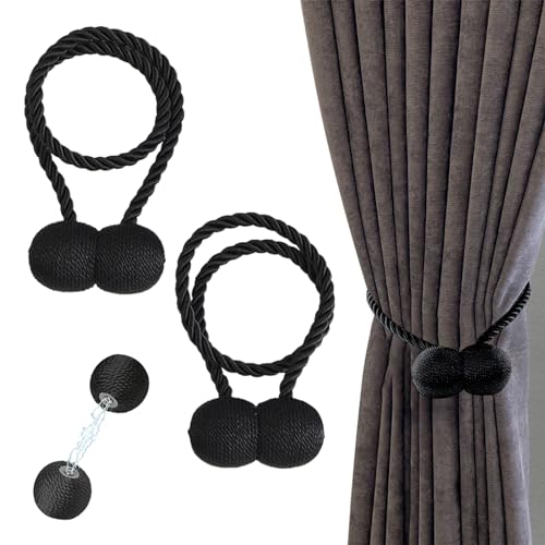 Butyeak Magnetische Vorhang Raffhalter, 2 Stück, Schwarz, Polyester, Swag Halter, Vorhanghalter von Butyeak