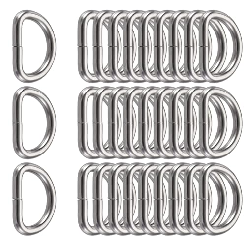 Butyeak Metall-D-Ring, Halbringe D, Halbrunder D-Ring, 30 Stück 25mm D-Ring aus Edelstahl, Für Halsbänder, Karabiner, Riemen, Rucksäcke und Heimwerkerzubehör, (Silber) von Butyeak