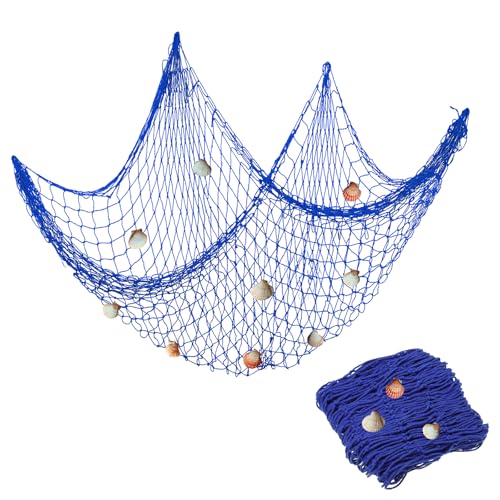 Dekoratives Fischernetz, Nautisches Fischnetz mit Muscheln, Fischnetz Dekoration mit Muscheln, Wanddekoration Fischernetz, Muscheln Deko Netz, Mediterranen Stil, für Heimdekoration, 1.5M*2M, Blau Dekoratives Fischernetz, Nautisches Fischnetz mit Muscheln, Fischnetz Dekoration mit Muscheln, Wanddekoration Fischernetz, Muscheln Deko Netz, Mediterranen Stil, für Heimdekoration, 1.5M*2M, Blau von Butyeak