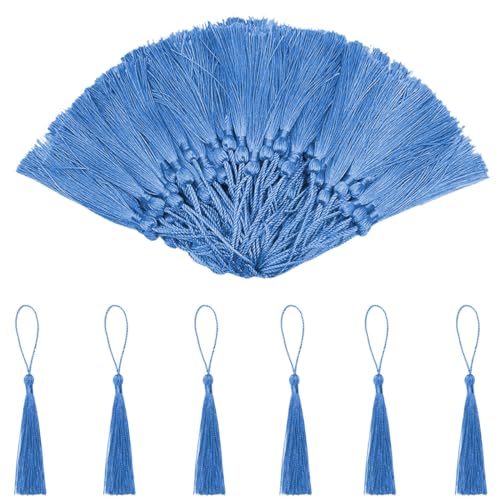 Handgefertigte Quasten,Mini Quasten,Quasten Lesezeichen,100PC Quasten Anhänger,Seidig Weiche Bunte Quasten,Kunsthandwerk Quaste, für die Herstellung von Schmuck,Souvenirs,Quaste Ohrring(Blau) von Butyeak