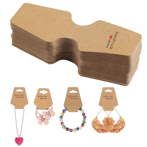 Ohrringkarten, Halskette Display Karten, Kraftpapier Ohrring Karten, 100 PCS Schmuck Display Karten, Hängende Display Karte, Selbstklebenden Ohrringe Displaykarten, für Schmuck, Ohrringe und Haarband von Butyeak