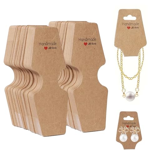 Selbstklebenden Ohrringe Displaykarten, Armband Display Karten, Kraftpapier Halsketten Display, 100Stk Kraftpapier Halsketten Ohrringkarten, Hängende Karte, für Schmuck Klassifizieren Anzeigen von Butyeak