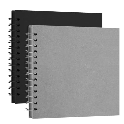 2 Pcs Fotoalbum zum Selbstgestalten und Einkleben, 20 Seiten Scrapbook DIY Spiralalbum, Gästebuch, zum Einkleben für Familien, Baby, Hochzeit, Jahrestag, Geburtstags Scrapbook Set (Schwarz+Grau) von Buwico