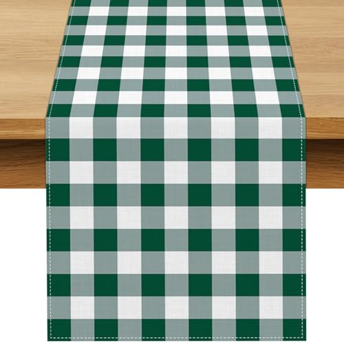 Buxiuer Tischläufer, Gingham-Muster, St. Patrick's Day, Dekoration, Geburtstag, Babyparty, Grillen, Picknick, Esszimmer, Zuhause, Küche, Tischdekoration, Grün, 33 x 183 cm, Grün von Buxiuer