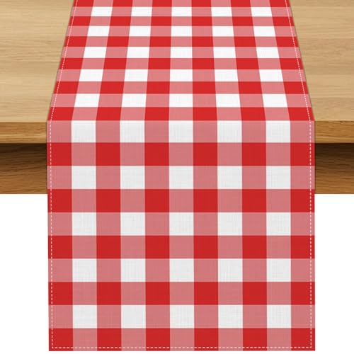 Buxiuer Tischläufer, kariert, für Geburtstag, Weihnachten, Party, Hochzeit, Babyparty, Grillen, Picknick, Esszimmer, Zuhause, Küche, Tischdekoration, Rot, 33 x 183 cm, Rot von Buxiuer