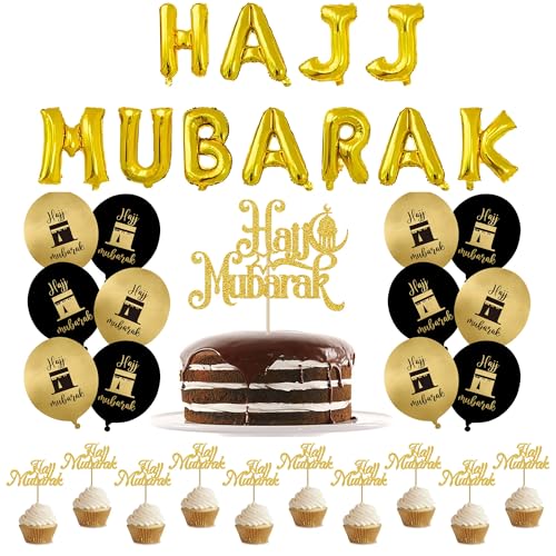 Hajj Mubarak Deko, Hajj Dekorations Set, 11x Folienballons, 1x cake topper, 10x cupcake topper, 12x Ballons (Hajj L) Hajj Mubarak Deko, Hajj Dekorations Set, 11x Folienballons, 1x cake topper, 10x cupcake topper, 12x Ballons (Hajj L) von Buy by Brothers