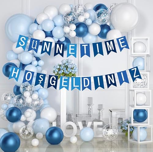 Sünnet Deko, Luftballon Set für Beschneidungsfeier, Luftballon Girlande blau/weiß mit "Sünnetime Hosgeldiniz" Wimpelkette, sünnet süsleri, Wimpelbanner, Banner,sünnet kiyafetleri, Dekorasyon von Buy by Brothers