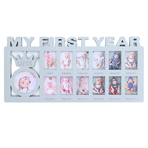 BuyWeek Fotorahmen für Neugeborene, 12 Kleine Bilderrahmen, die das Monatliche Wachstum des Babys Aufzeichnen Mein Erstes Jahr Fotorahmen Baby Geschenk(Blau) von BuyWeek