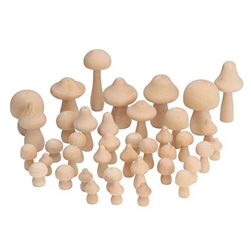 BuyWeek Holzpilze Unfertiger, 40 Stück Unbemalter Holz Pilz Deko Set Verschiedene Größen Unfertige Bastelpilze aus Holz, Pilzfiguren zum Selbermachen von BuyWeek