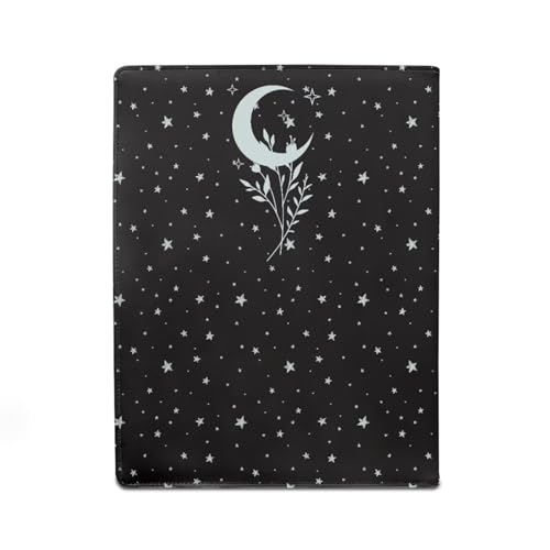 Buybai Schwarze Ledermappe mit Taschen, Mond und Sternenhimmel, tragbarer Büro-Aktenordner, Organizer, wichtige Dokumentenmappe, 30,5 x 22,9 cm von Buybai