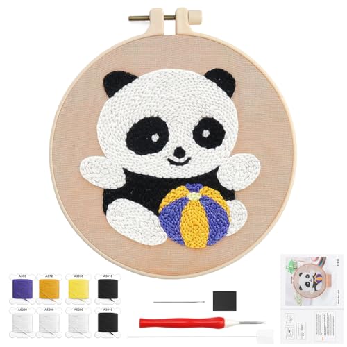 Buysow Sticken Set für Anfänger, Kreuzstich-Sets DIY, Panda Embroidery Kit mit Stanznadelfaden Stickrahmen und Anderen Werkzeugen, Geeignet für Erwachsene und Kinder von Buysow