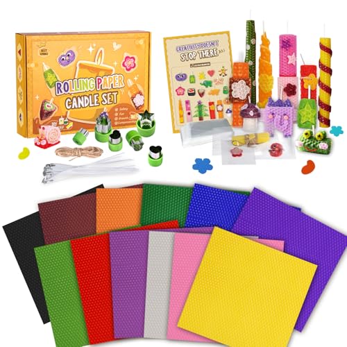 BuzzoXerex Bienenwachsplatten für Kerzen, 12 Stück Farbenfrohe Wachsplatten für Kerzen(20 x 20cm), Kerzen Selber Machen Set mit Formen und Beutel, Kerzen Wachsplatten für Kinder ab 3+ Jährige von BuzzoXerex