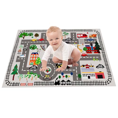 Bvizyelck Babymatte für Boden, Spielmatten für Boden | Interaktive Babyspielmatte für Boden | Große Faltbare Teppich -Kleinkindaktivitäten, City -Szene Bildungsspielzeug Teppich für Kinder im Freien von Bvizyelck