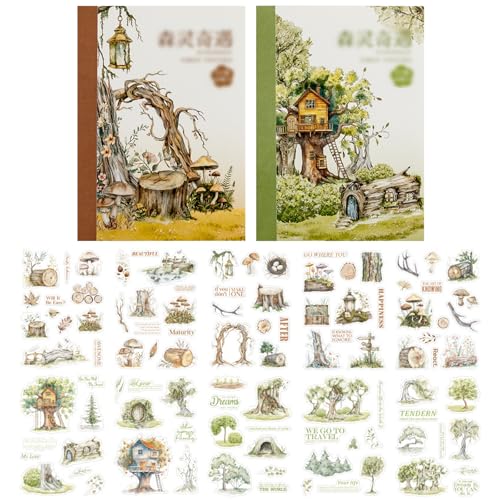 2PCS Wald-Thema Stickerbuch - Abziehbares DIY Dekorationsset für Scrapbooking & Tagebuch, Naturmotive von Bvxchg