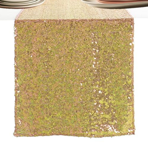 Bvxchg Pailletten Tischläufer Party Dekorationen Tischdekoration Paillettenstoff für Brautpaar, Weihnachten, Party und Jubiläum (30cmx275cm) (Gold) von Bvxchg