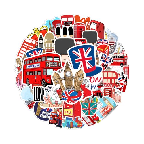 London Cartoon Sticker, 50 STK Britischer Stil London Landschaft Charakter Cartoon Aufkleber für Sammelalbum, Fotoalbum, Persönlichkeitsdekoration Graffiti von Bvxchg