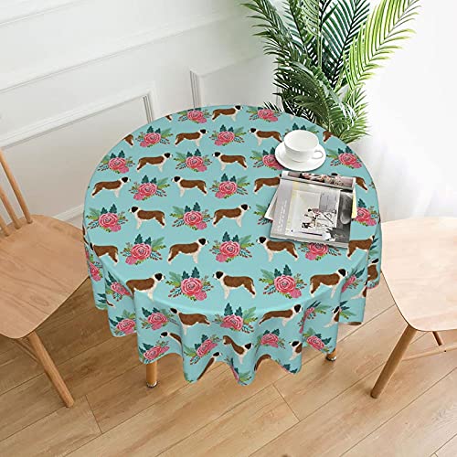 Tischdecke Bernhardiner Hund Florals 60 Zoll wasserdichte staubdichte runde Tischdekoration knitterfreie Tischtuch von Bxfdc