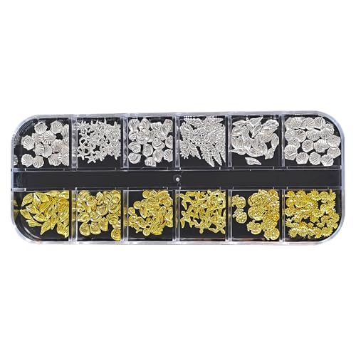 Sommer Muschel Nagelkunst Charms, Gold Strand Ozeannieten Nagelschmuck, Nail art rhinestones, Ozean Thema Nagel Steinchen für Frauen Nagel Ozean (C) von Bxjinkele