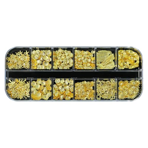 Sommer Muschel Nagelkunst Charms, Gold Strand Ozeannieten Nagelschmuck, Nail art rhinestones, Ozean Thema Nagel Steinchen für Frauen Nagel Ozean (D) von Bxjinkele