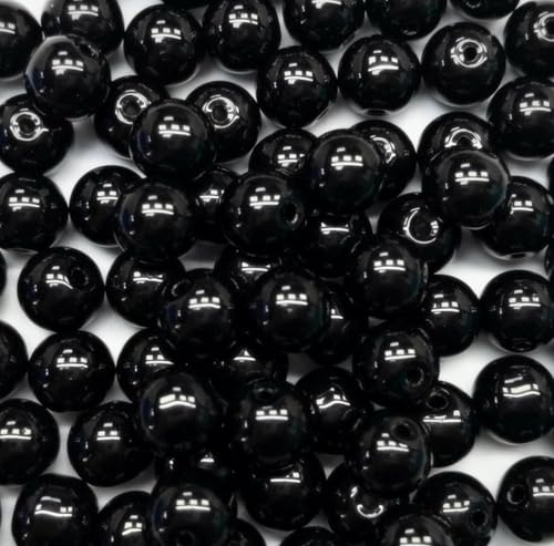 Bxwoum Glasperlen für Schmuckherstellung, rund, lose Perlen für Armbänder, Bastelarbeiten, Schwarz, 8 mm, 200 Stück von Bxwoum